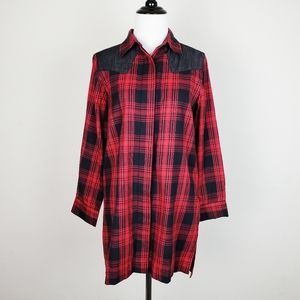 Resistol Western Shirt Tunic Plaid Button Down Red Black Grunge Fall Cowgirl